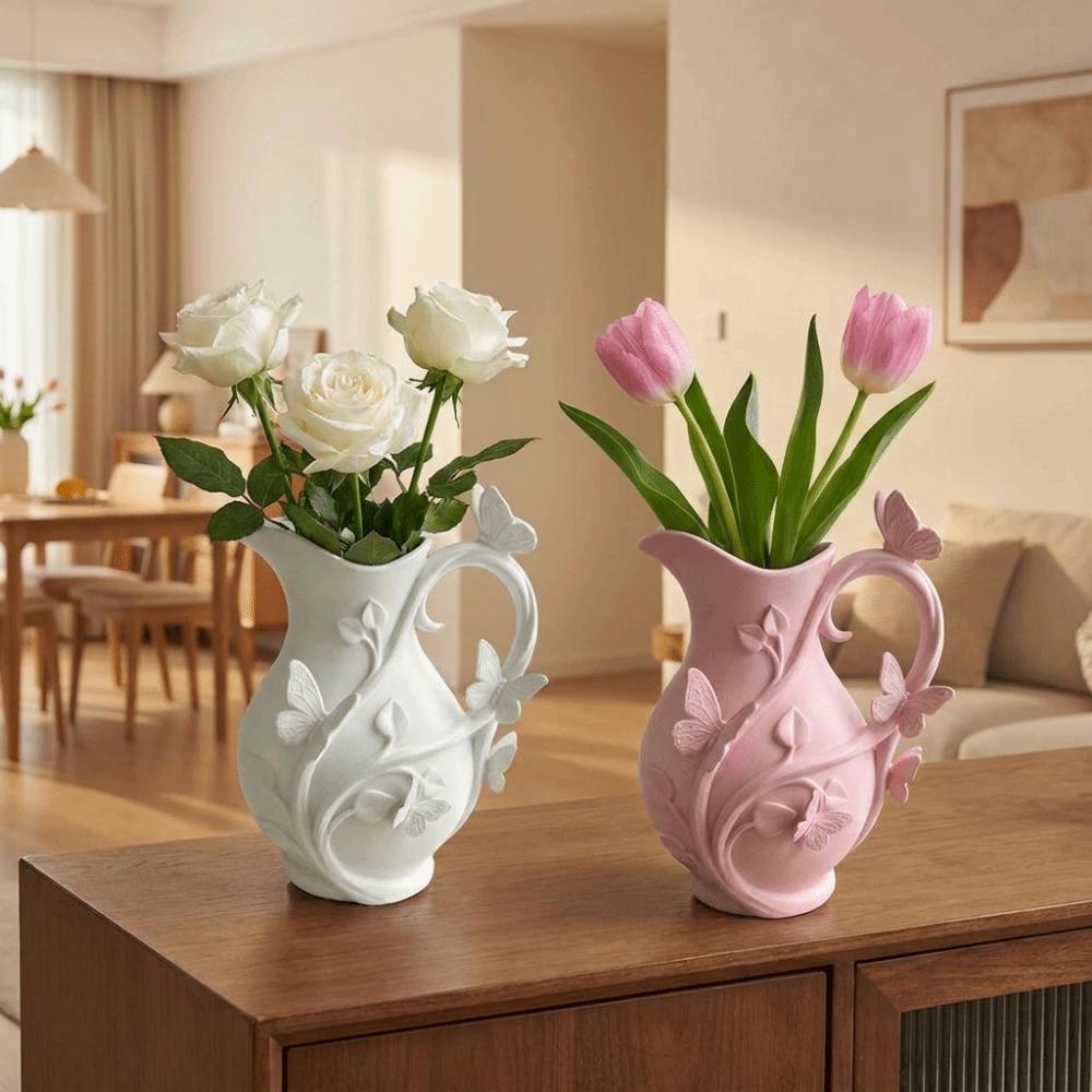 Decorative Butterfly Relief Vase Matte Finish 3D Embossed Vase Dried Flower Vase  Farmhouse Decor