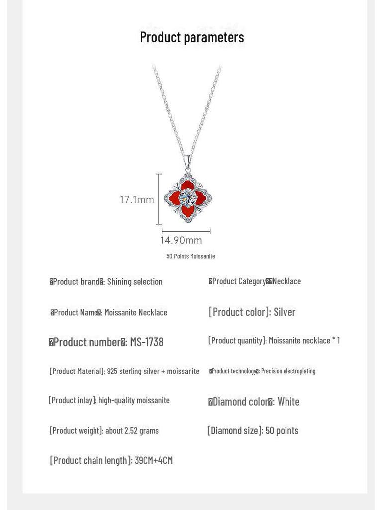 S925 Sterling Silver Korean Moissanite Four-Leaf Clover Necklace - Light Luxury National Style for Ladies