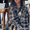 Women's Long Sleeve Plaid Shirt Turn Down Collar Vintage Casual Blouse Loose Fit Button Down Open Front Cardigan Thin Outerwear Sun Protection Shirt