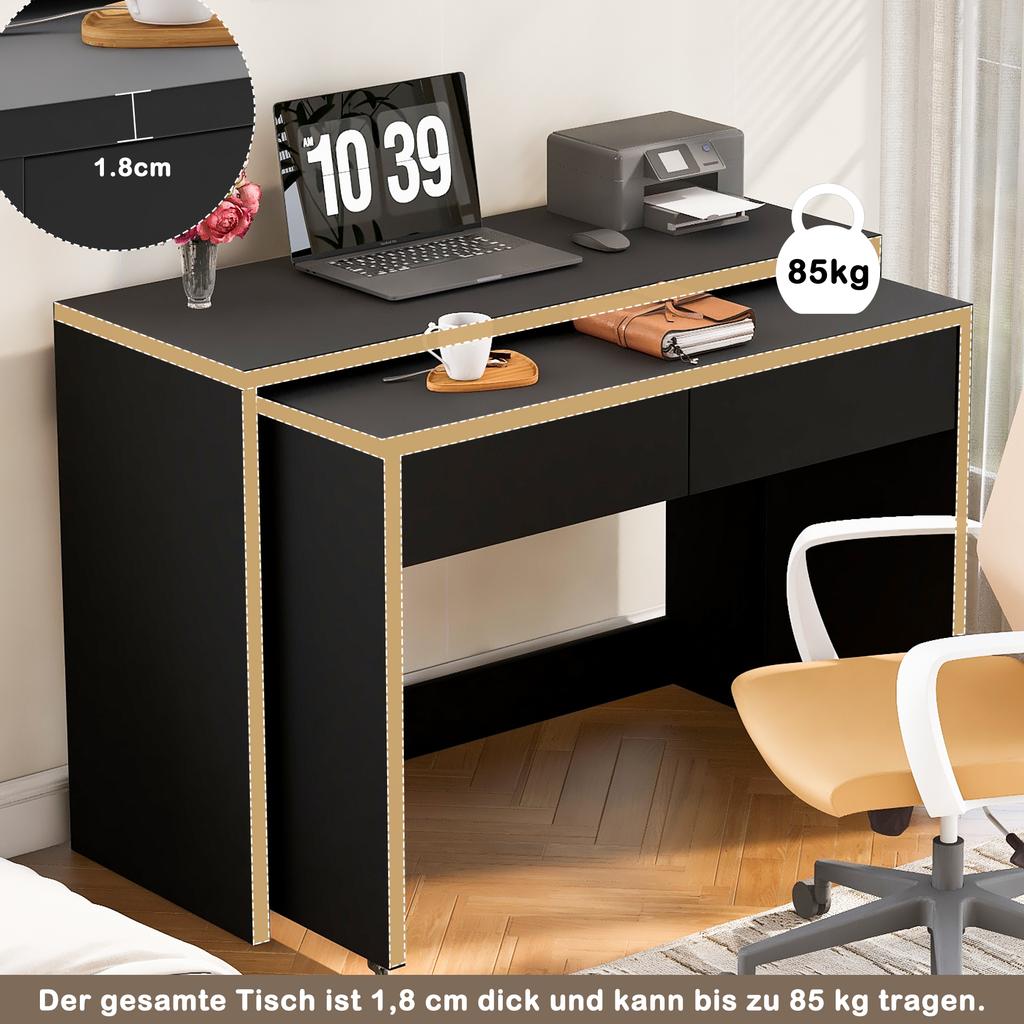 Scrivania a mensola + Comodino 2-in-1 Scrivania compatta, estensibile, l'intero tavolo è realizzato in legno di 1,8 cm di spessore, dotato di rotelle, combinabile in modo flessibile