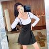 2025 Women's Two-Piece Faux Long Sleeve Dress — Slimming A-Line Skirt for Spring and Autumn Nightclub & Work
