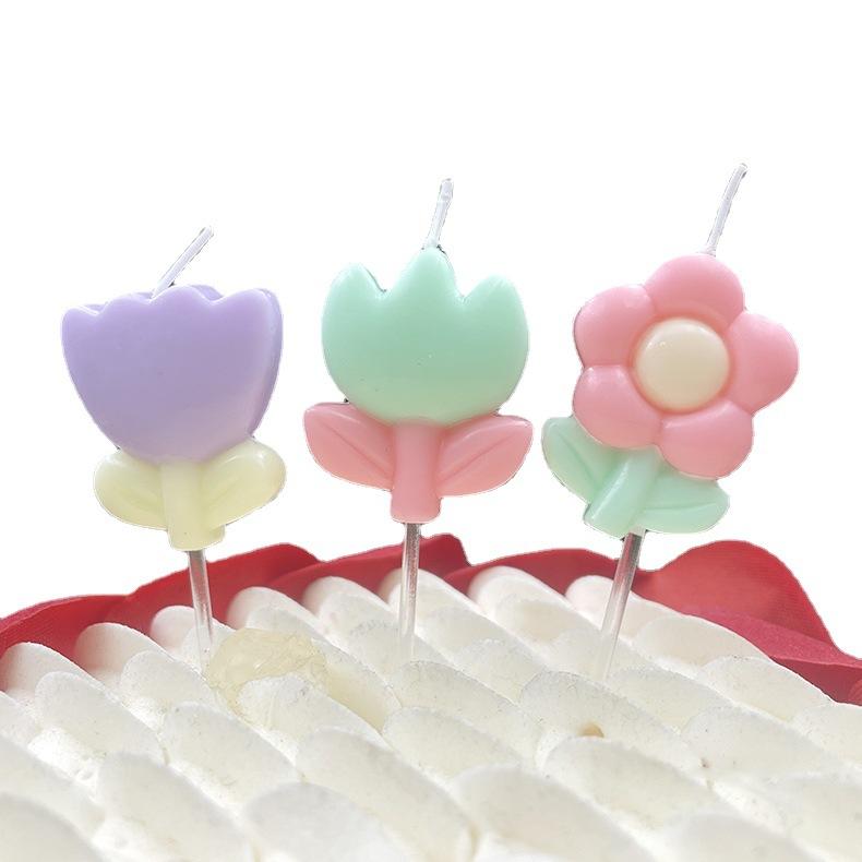 Creative Tulip Flowers Birthday Ins Colorful Spring Flowers Egg Small Flower Cake Decoration Gift Party Candle