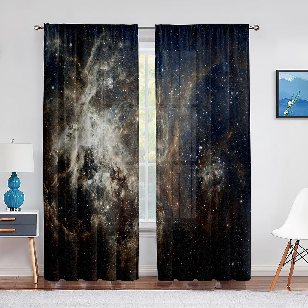 Nebula Galaxy Sheer Voile Curtain Universe Space Red Psychedelic Planet Window Tulle Curtains for Living Room Bedroom Decoration
