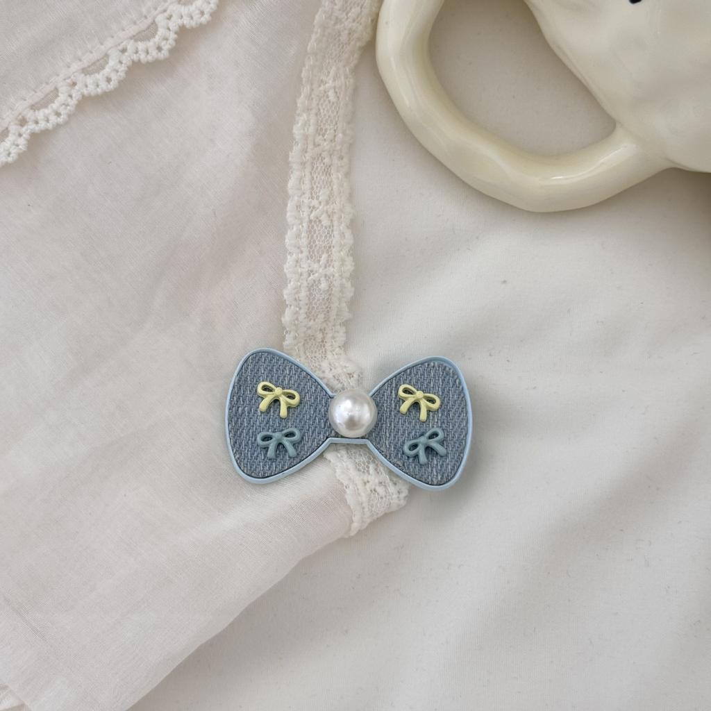 Retro and Fresh Denim Blue Hair Clip Girl's Bow Yellow Side Bang Feel Broken Duckbill Women Girl Hair Accessoires Bow Sweets New
