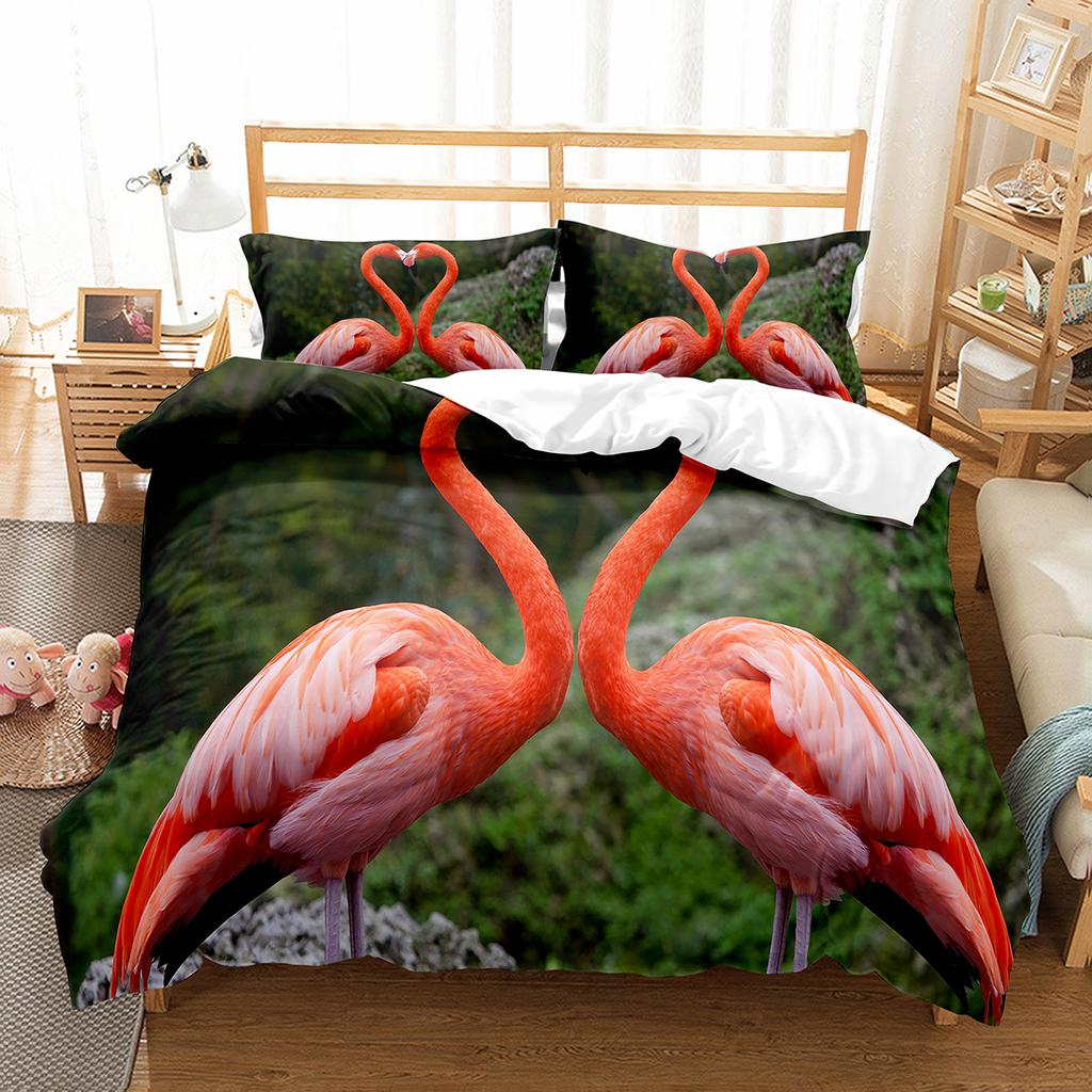 Flamingo-Bettbezug-Set, Wildtiere, Polyester, Bettbezug, Doppelbettgröße, für Kinder, Teenager, Erwachsene, Schlafzimmer-Dekor, Bettwäsche-Set