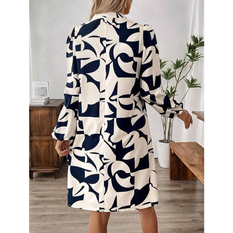 YYFS Women's Fashion Spring Fall Leopard Print Long Sleeve V-Neck Loose Waistlinet Casual Dresses