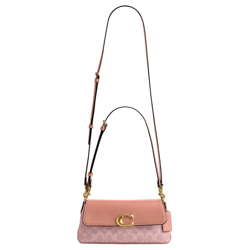 Coach Jet 11 Logo Coated Canvas And Calfskin Shoulder Bag Women Shoulder Bag Pink CBA83-B4YU2