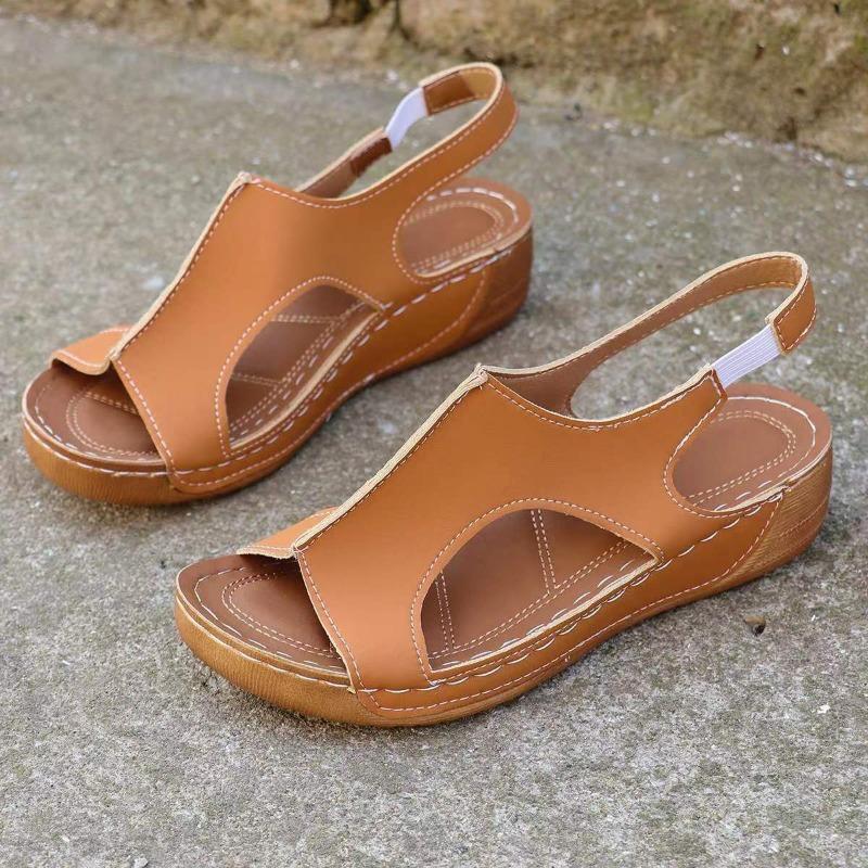 Sandals for Women with Elastic Band Stitching, Hollowed Out Thick Sole and Oversized Open Toe Casual Sandals for Women