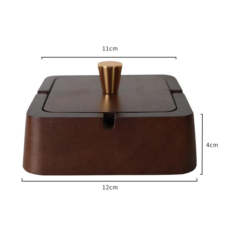 Square / Circle Natural Wood Ashtray With Lid Fireproof Iron Core Compact Size Suitable For Tea Tables And Desks Ash Tray Home