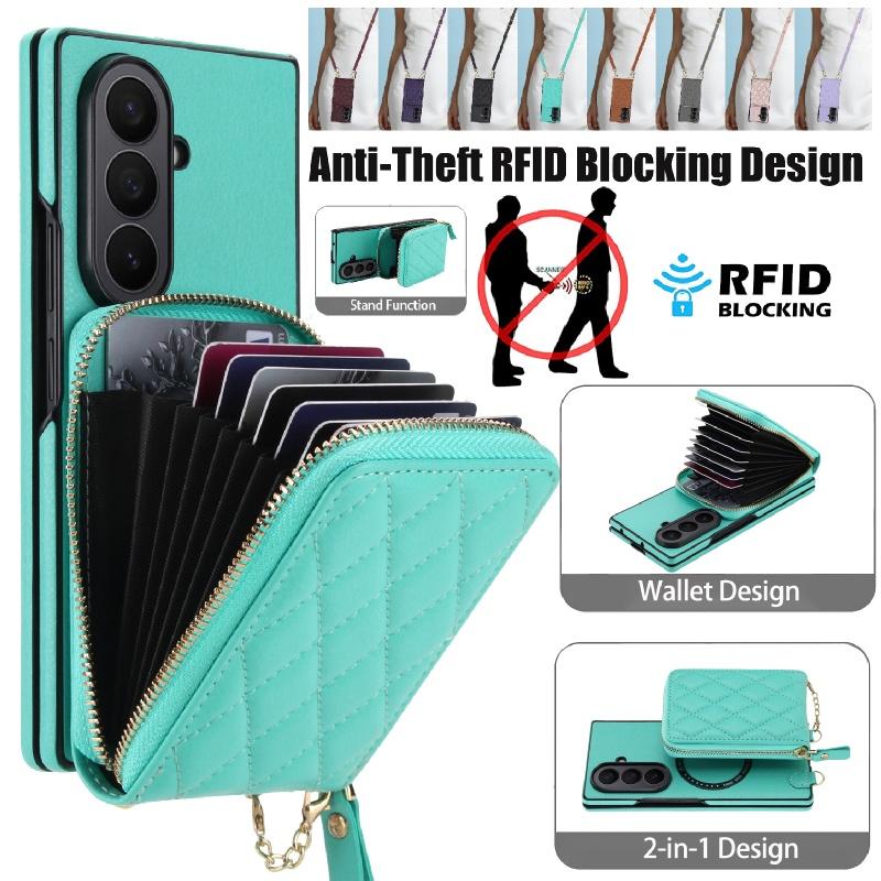 For Samsung Galaxy Z Fold 8 Ultra 7 6 5 Long Lanayrd Leather Zip Wallet Multi Card Phone Case Crossbody Flip Purse Holder Cover