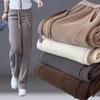 Women's Corduroy Ribbed Straight Leg Long Pants Elastic Drawstring High Waist Casual Wide Leg Trousers M-3XL Plus Size Fall Winter
