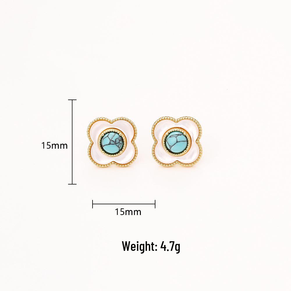 Chinese Style Turquoise Mother of Pearl Stud Earrings - High-End Fashion, Light Luxury, Rebellious Girl Romantic Jewelry
