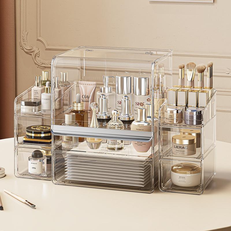 

Коробка для хранения косметики Настольная Премиум Чувство Пылезащитная Большая Вместимость Туалетный столик Прозрачная Полка для ухода за кожей