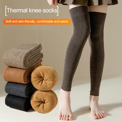 1 Pair Women Knitted Leg Warmer Fall Winter Thick Fleece Sweat Absorbing Warm Solid Color Stretch Above Knee Girls Knit High Boot Stocking Socks