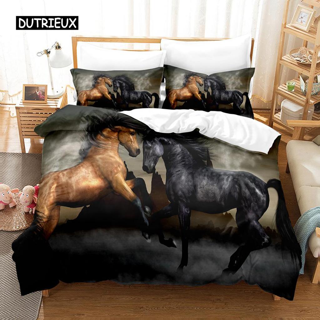 Polyester Comfortable White Horse Pattern Duvet Cover Set With Duvet Cover And Pillowcases King Queen Twin Sizes For All Ages