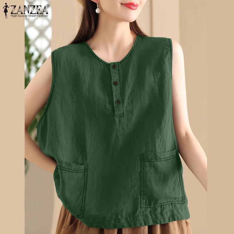 

ZANZEA Women Casual Round Neck Summer Sleeveless Tank Tops M зелений