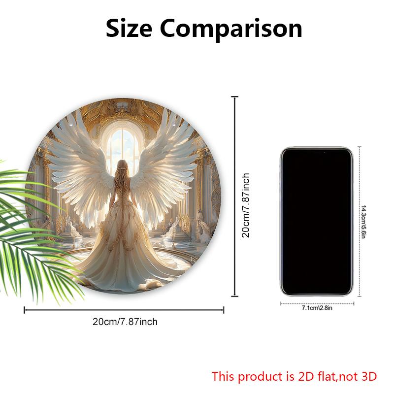 Holy Angel Wooden Sign with Gorgeous Palace Pattern - Beautiful Angel Round Artwork for Front Door Wall Home Hanging Decoration