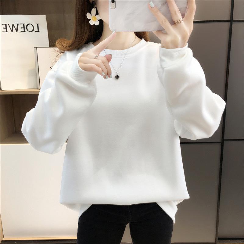Women's 2023 Autumn/Winter Plus Velvet Thick Loose Round Neck Hoodie