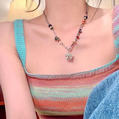 Dopamine Smiley Face Star Necklace Female Niche Design Beaded Collarbone Chain Neck Chain