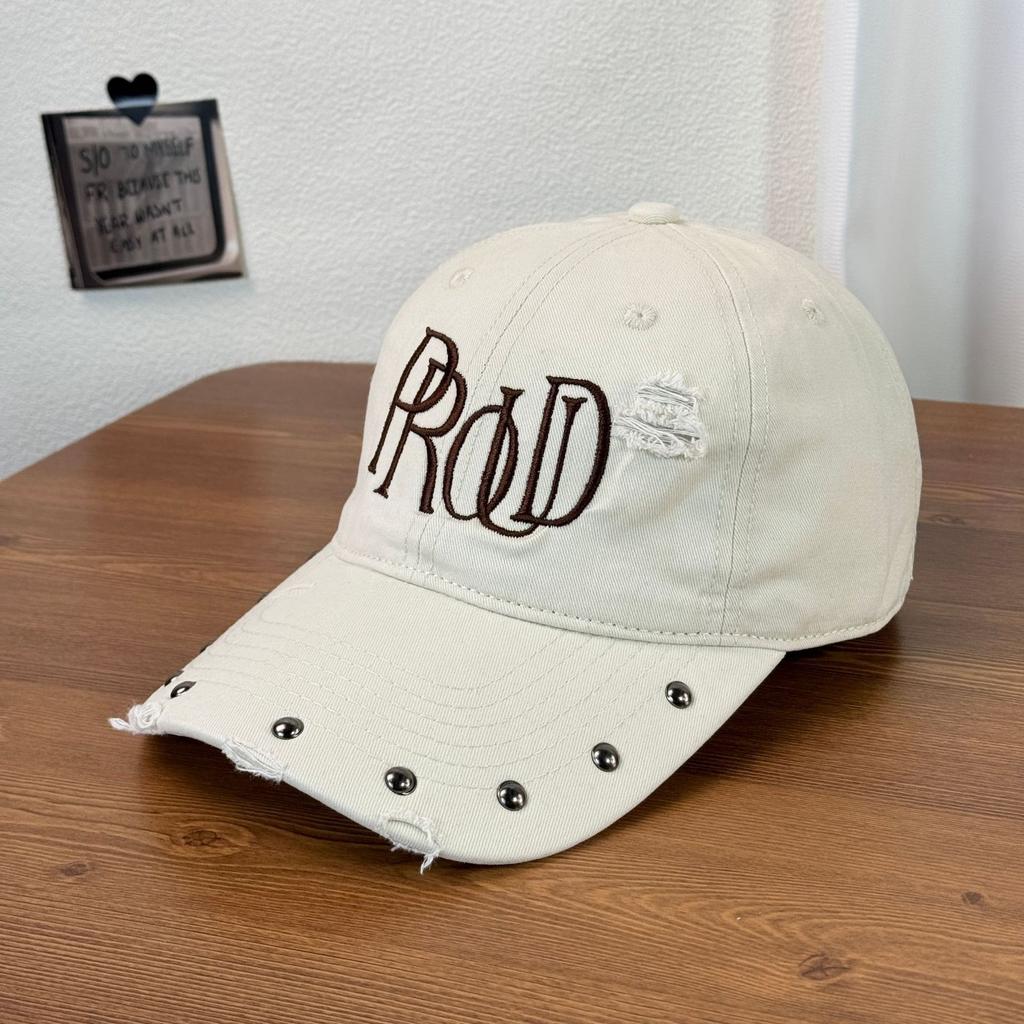 Fashion Hat Sweet Cool Internet celebrity Rivet Embroidery Baseball Cap Sunscreen Summer Embroidery Letters Washed Old Ripped Baseball Hat