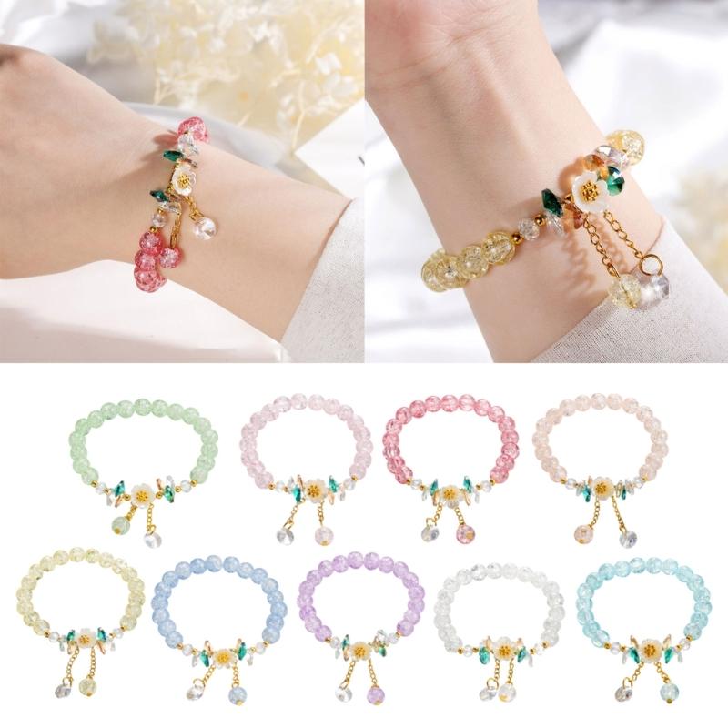 Colorful Flower Bracelet Elastic Bracelet Women Bracelet Beads Bracelet Wrist Jewelry Perfect for Party Wedding Gift
