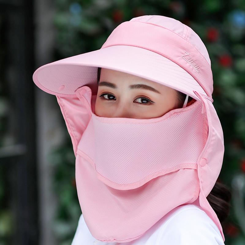 Women's Wide Brim Summer Sun Hat with UV Protection - Foldable and Face Covering for Outdoor Cycling, 2025.