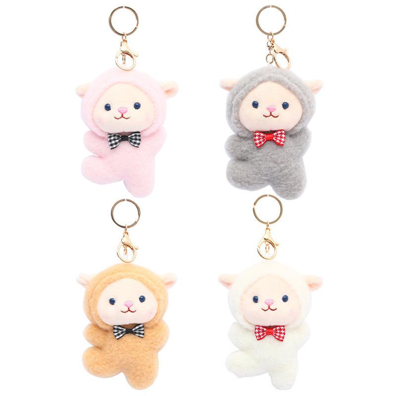 Cute Fluffy Sheep Keychain Plush Toy For Couples In Pink White Gray Brown