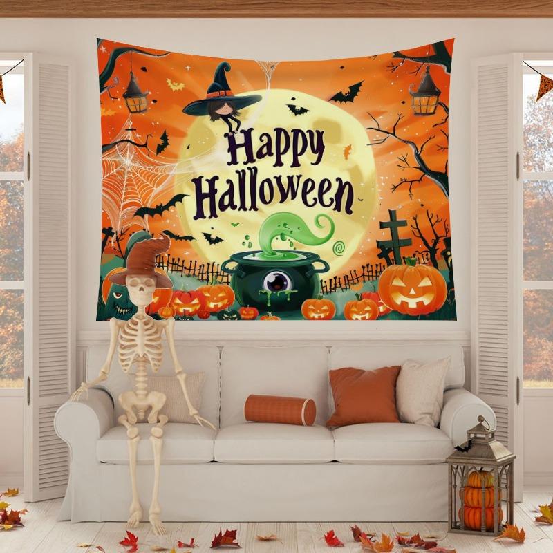 Halloween Home Party Decoration Tapestry Background Cloth Blood Red Handprint Clown Horror Pumpkin Head Atmosphere Tapestry