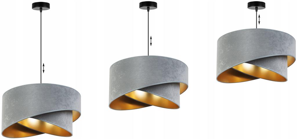 MODERN GOLD HANGING LAMP, VELVET LAMPSHADE