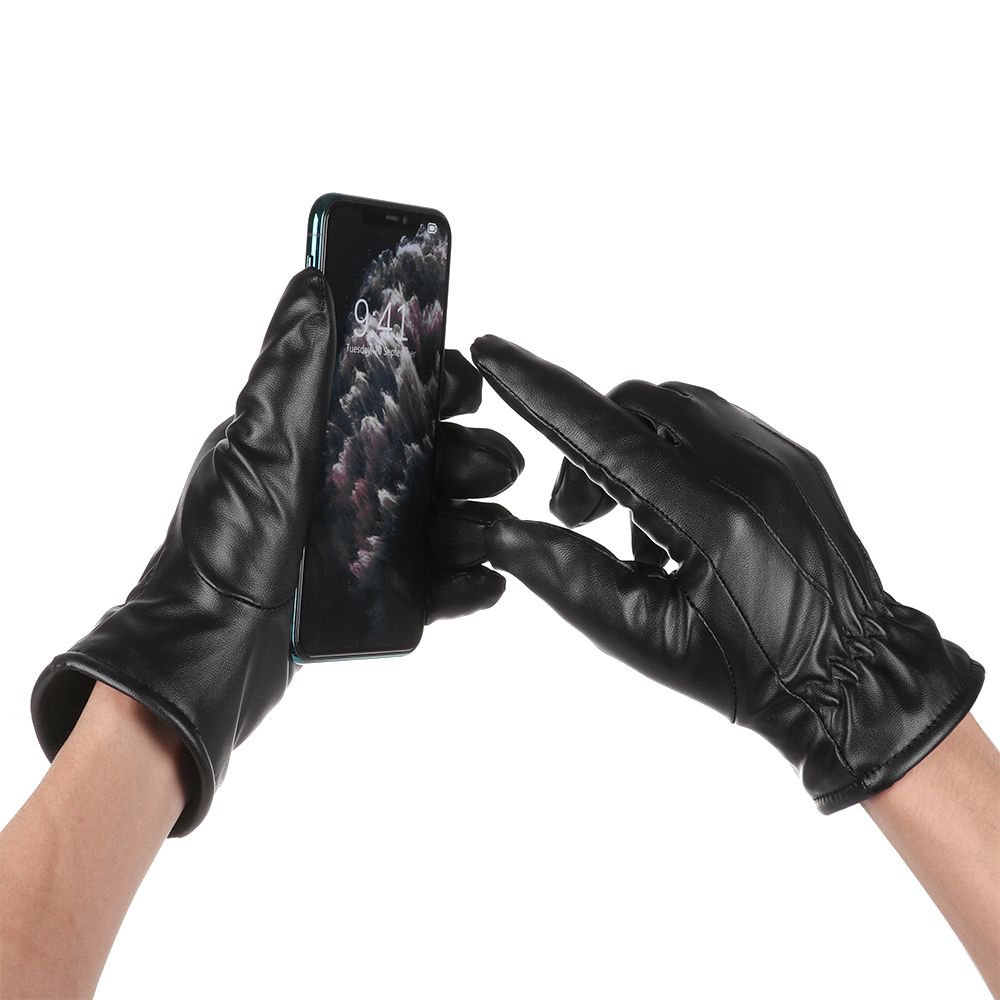 Black Waterproof Gothic Punk Touch Screen Gloves Fleece Guantes PU Leather Gloves Thicken