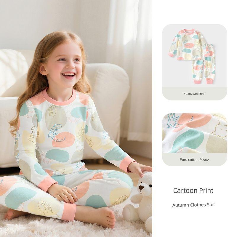 Set, Separate Pajamas for Girls and Boys, Children's Home Wear, Cotton Long Johns, Pure Cotton, Class A, Full Cotton, Long-Sleeved for Infants