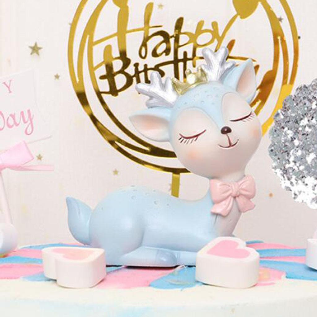 Deer Fawn Figurines Cake Topper Handmade Statue for Baby Shower Decorative Cake Crafts Hand Paint Adorable Desktop Decoration