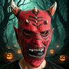 Comfortable Horror Props for Adults Red Devil Masque, Scary Demon Full Face Masque with Reusable Events Horn, Adult Latex Cosplay Costume Halloween,