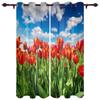 Spring Tulip Flower Plants Window Curtain Living Room Luxury Valance Curtain for Bedroom Home Kitchen Decor Curtain