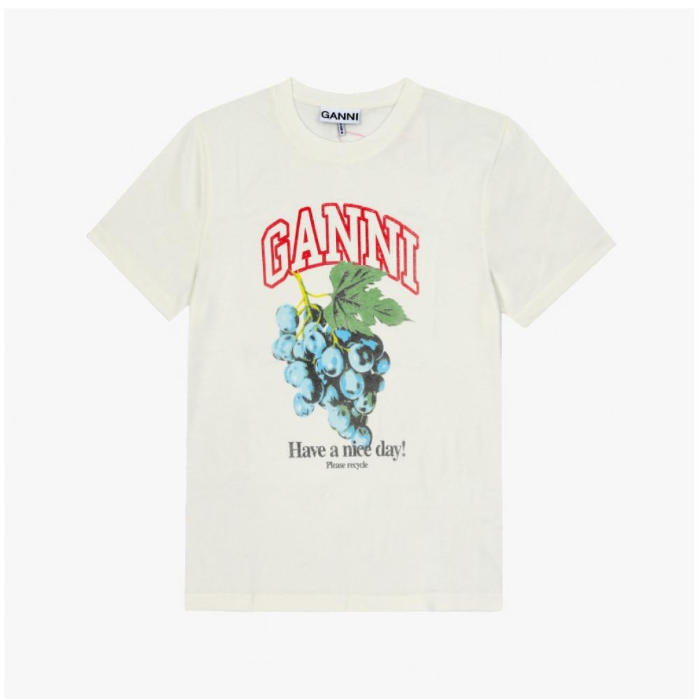 Ganni Dam S T-shirt Druva Logotyp tryck T4230