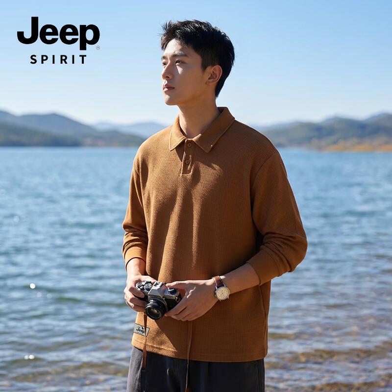 JEEP SPIRIT Men's Waffle Knit Long-Sleeve Polo Shirt