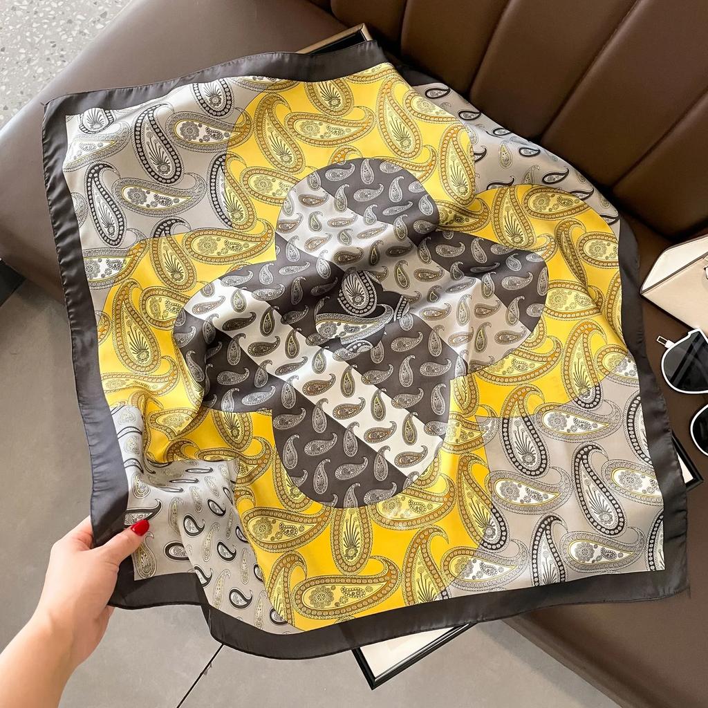 Plaid Silk Square Scarf Women Satin Shawl Wrap Hijab Female Hair Band Wrist Luxury Headkerchief 70*70cm Echarpe  Bandana