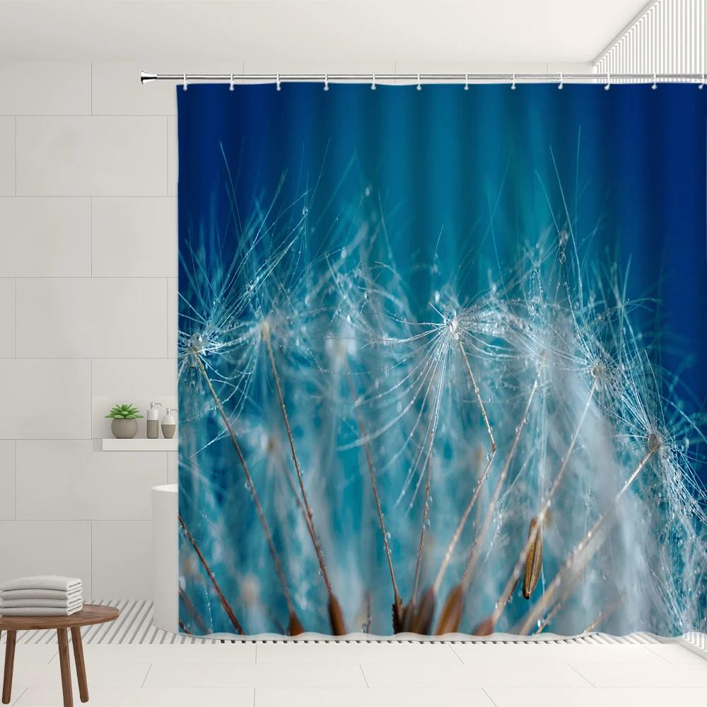 Plants Landscape Shower Curtain Sets White Dandelion Flying Seeds Pattern Home Bathroom Decor Hanging Curtains Bathtub Screens