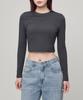 MUSINSA STANDARD WOMAN Women'S Slim Crop Crew Neck Long Sleeve T-Shirt [Dark Gray]