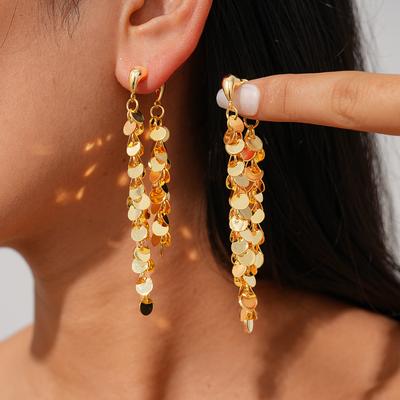 18k Real Gold Electroplated Metallic Geometric Sequins Silver Needle Earrings Personalized Fashion Earrings