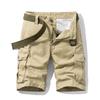 Men's Solid Color Work Pants, Cotton Five Quarter Pants, Retro Washed Multi Pocket Straight Leg Work Pants