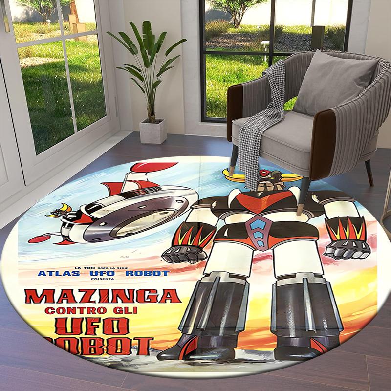 Grendizer Goldorak Anime Round Area Rug,Carpet Rug for Living Room Bedroom Sofa Playroom Decor,Non-slip Floor Mat Q0018