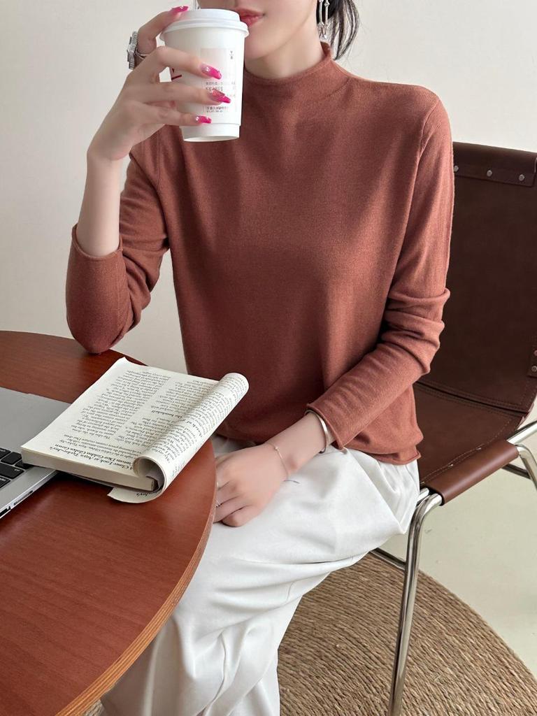 Women's 100% Superfine Merino Wool Ribbed Roll Neck Sweater - Long Sleeve Base Layer (8806)