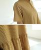 Ppaeppae Waffle Half-Open Check Long Dress
