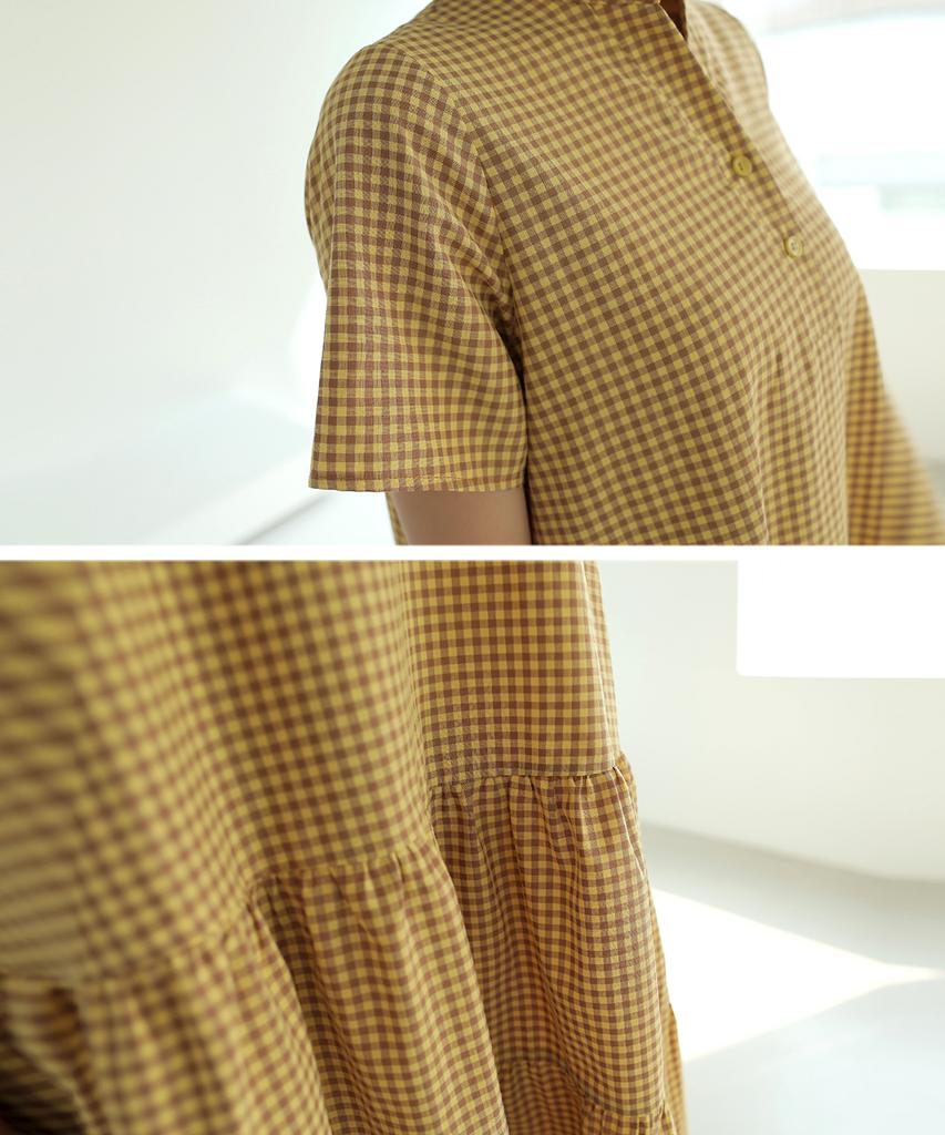 Ppaeppae Waffle Half-Open Check Long Dress