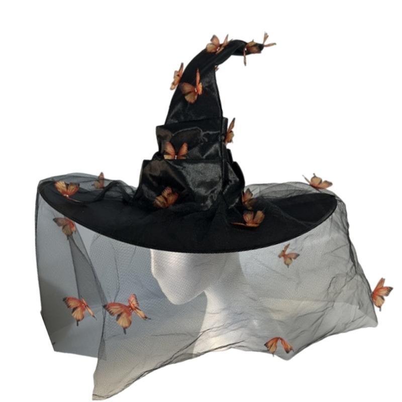 Halloween Wizard Hat Butterfly Witch Hat Witch Caps Wizard Costume Accessories for Masquerade Party Decor Cosplay Props