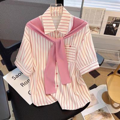Women's Spring and Autumn Striped Long Sleeve Shirt Pure and Cute Casual Long Sleeve Shirt