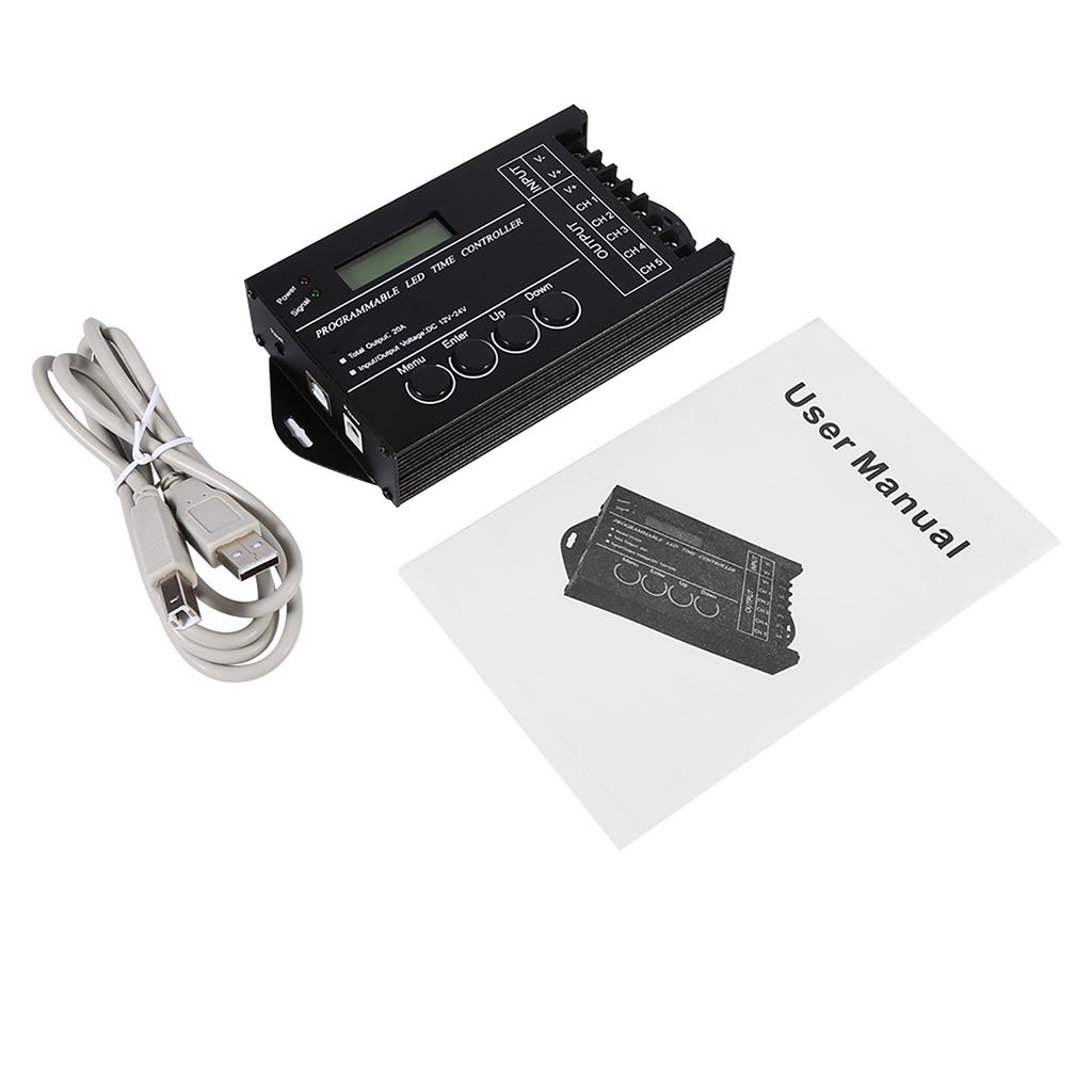 DC12/24V 20A programmerbar LED-tidskontroller 5 kanaler Fargejusterbar med CD USB-kabel