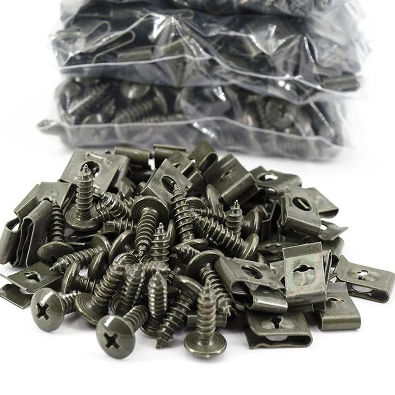 Car Metal Screw Clips Mixed Set U-Type Fastener Clip with Screw Anti-rust Fender Bumper Protection Buckle Iron Sheet Screw