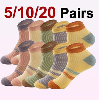5/10/20 Paar Damen Gestreifte Strick Socken Frühling Sommer Dünn Schweißabsorbierend Atmungsaktiv Weich Bequem Sport Freizeit Socken